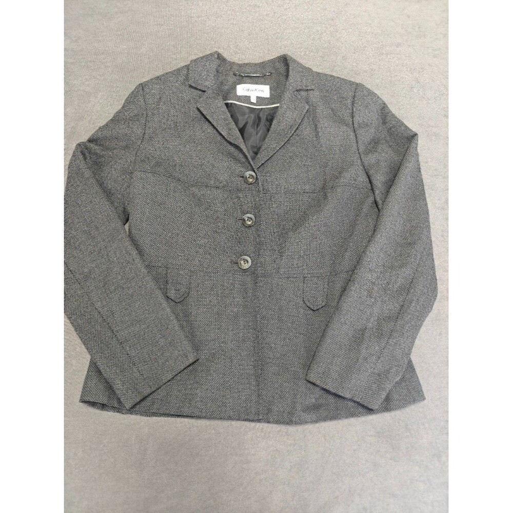 Calvin Klein Women’s Blazer Size 8 Gray Textured 3 Button Career Work Jacket
